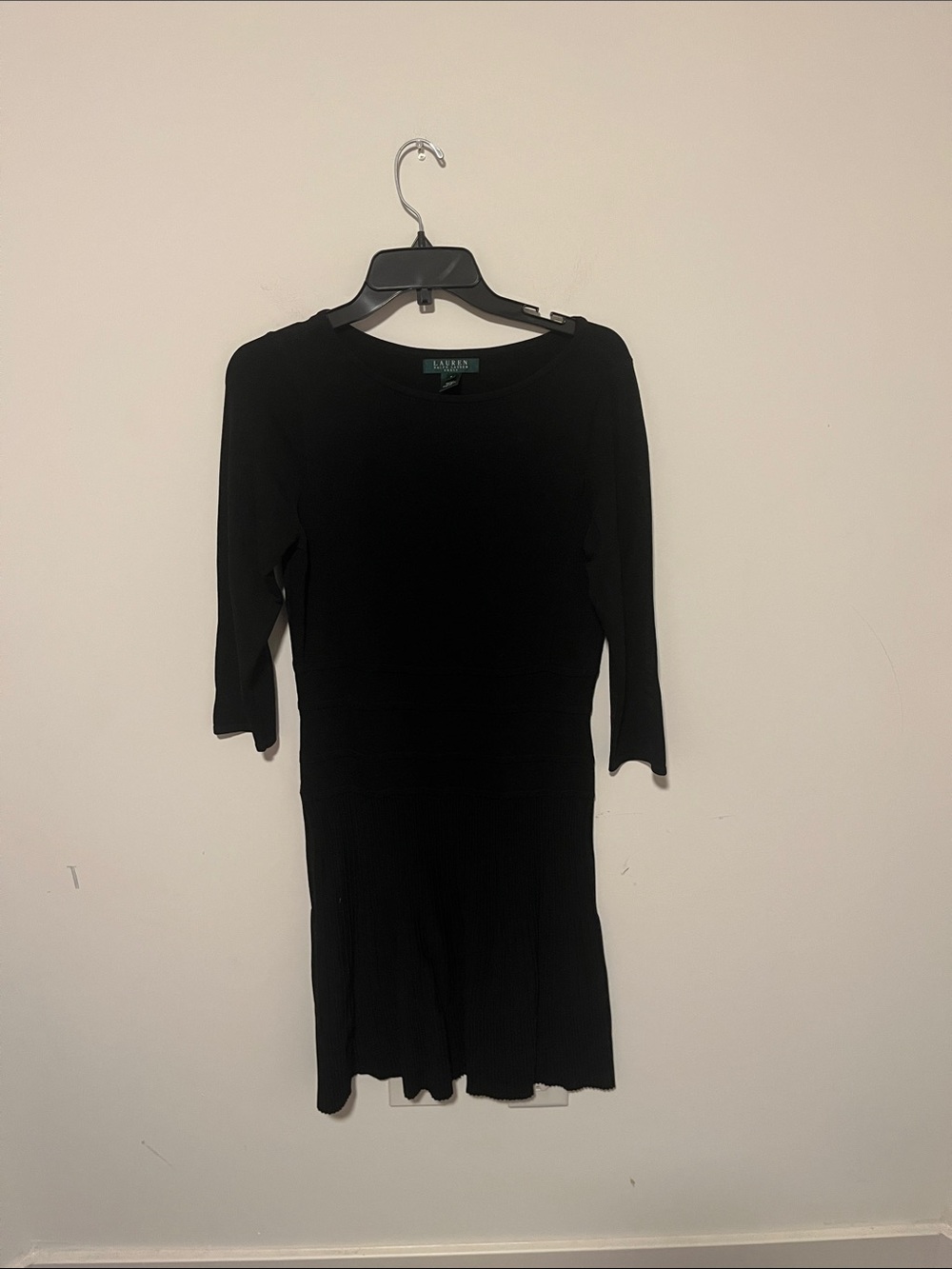 Lauren Ralph Lauren Black Long Sleeve Ribbed Fit-and-Flare Dress